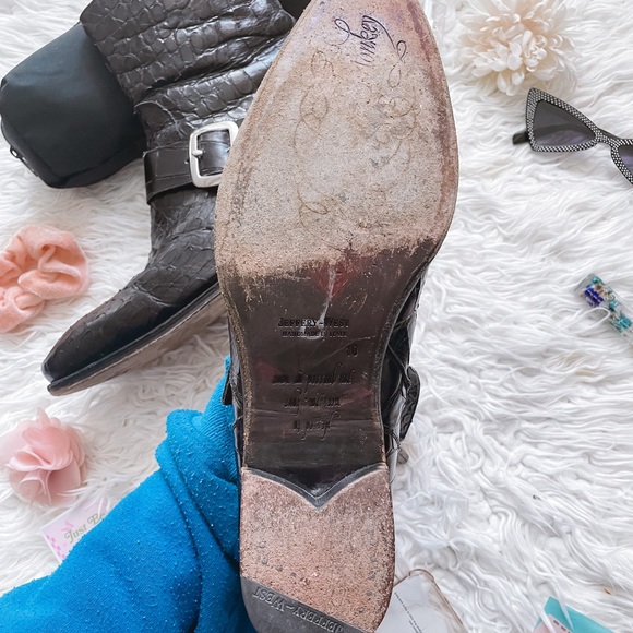 Jeffrey West Italian Croc Red and Black Buckle Leather Boots - Picture 6 of 8